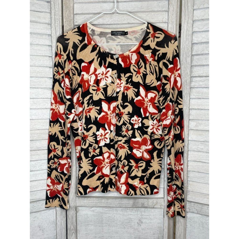 JEFF BANKS Studio Womens Floral Cardigan Sweater Size M